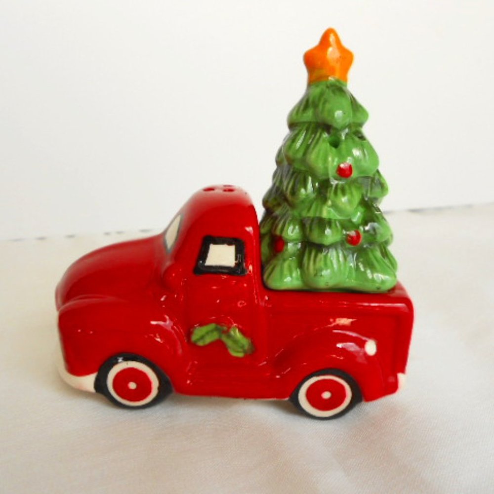 Christmas Tree & Red Truck Salt & Pepper Shakers Ceramic